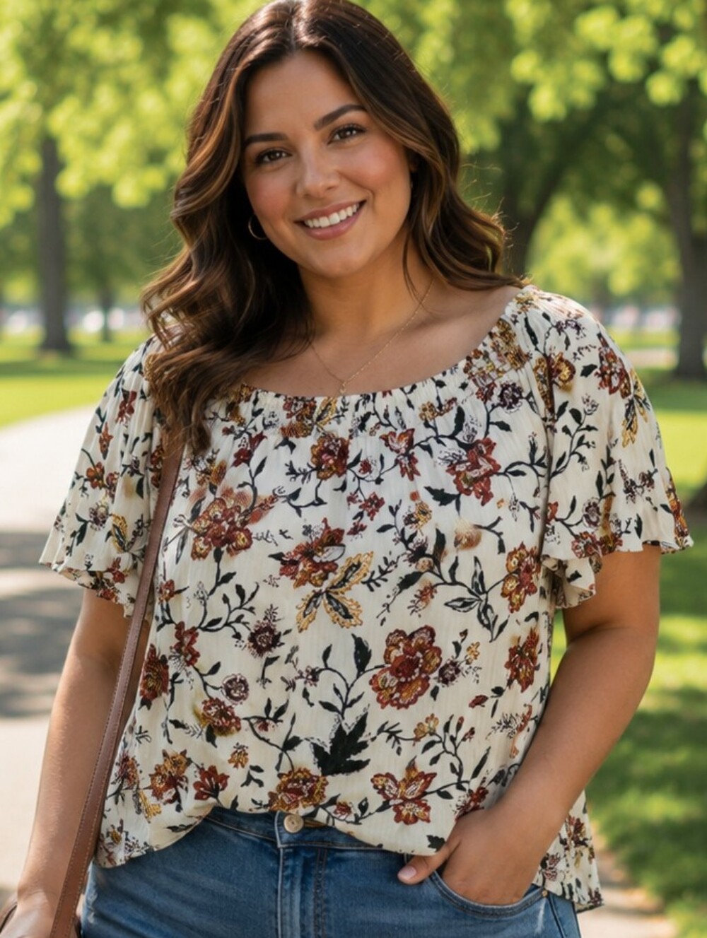 Old Navy Floral Cropped Off The Shoulder Short Sleeve Blouse. In EUC